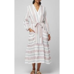 LEMLEM Sediri Robe Dress White Striped Long Sleeve Maxi Size Small